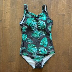 Tropical Green Leaf Print women’s One Piece Swimsuit